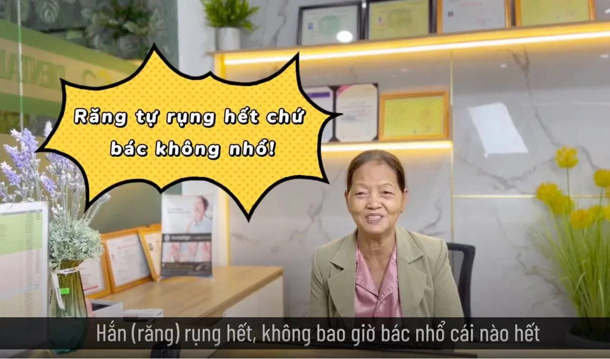 Trồng răng toàn bộ cho cô 68 tuổi không còn gốc răng