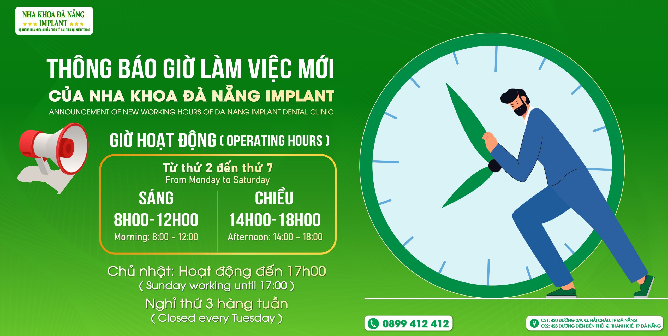 ANNOUNCEMENT OF NEW WORKING HOURS OF DA NANG IMPLANT DENTAL CLINIC