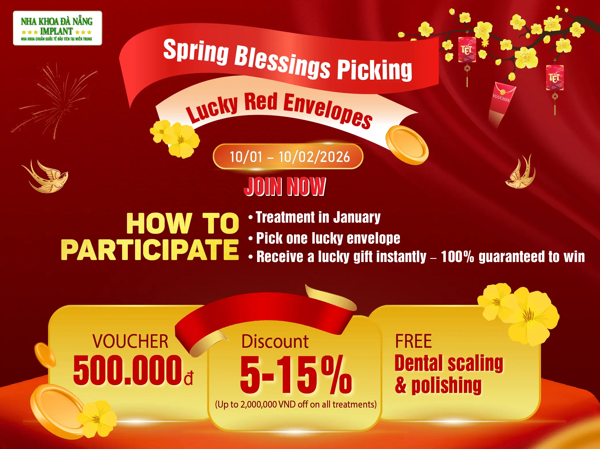 [PROGRAM] Spring Lucky Opening – Lucky Red Envelopes at Da Nang Implant Dental Clinic