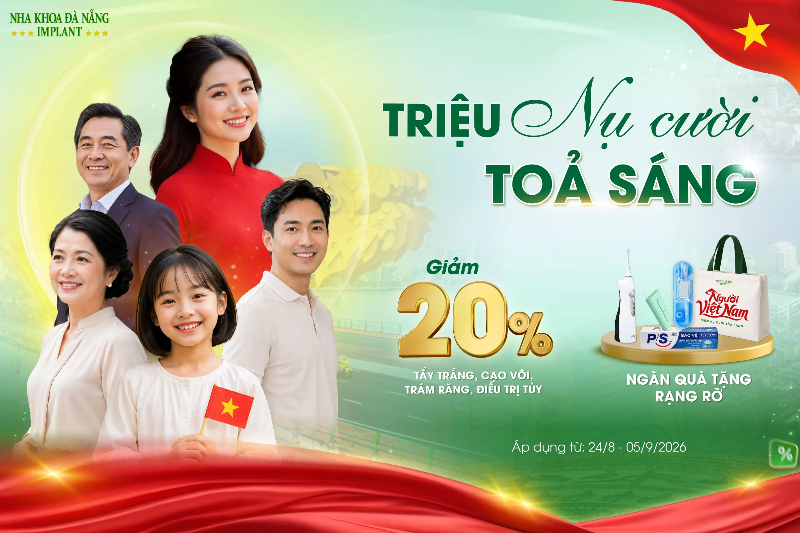 Ưu Đãi 20% Cùng Ngàn Quà Tặng - Mừng Quốc Khánh 2/9 Tại Nha Khoa Đà Nẵng Implant
