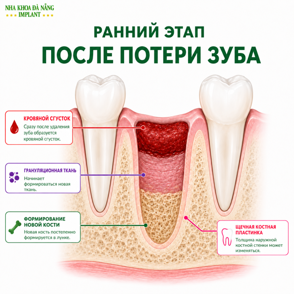 Начальный этап после потери зуба