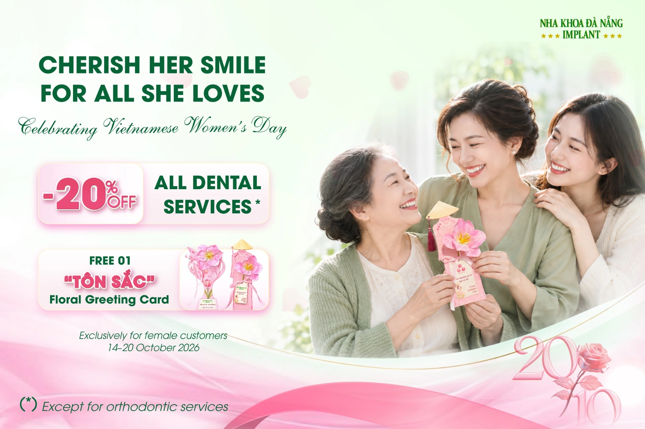 Vietnamese Women’s Day Offer: 20% Off at Da Nang Implant Dental Clinic – Caring for Her Smile, for Everything She Loves